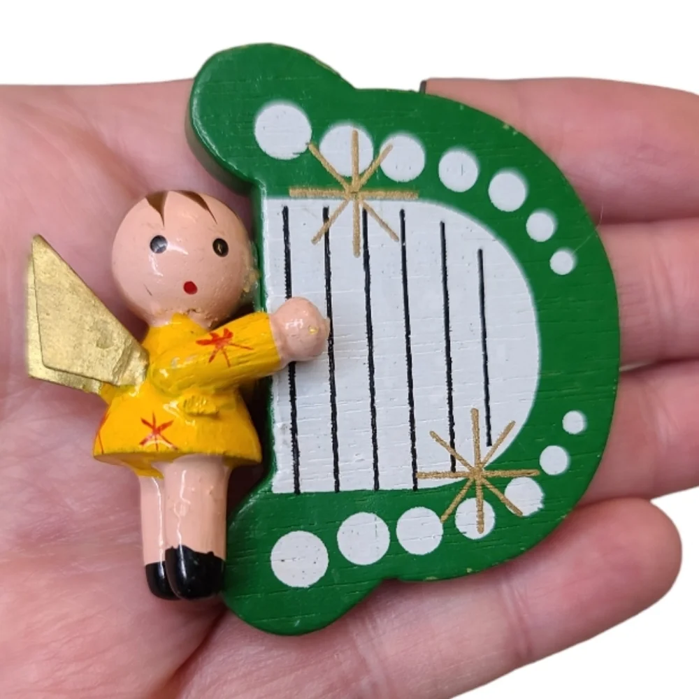 lot of 6 Vintage Wooden Christmas Ornaments 6 Angels 2.5 inches